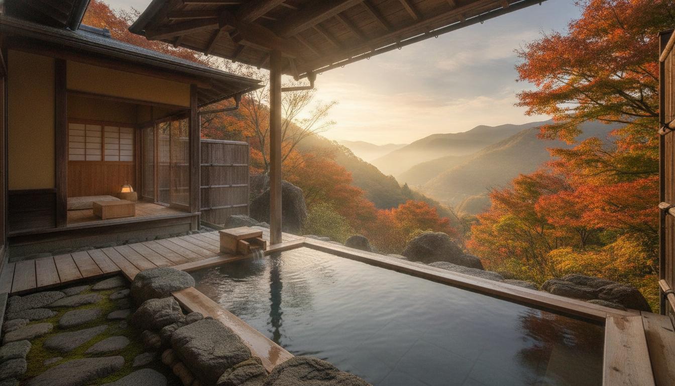 Hakone onsen ryokan with private outdoor hot spring overlooking mountains